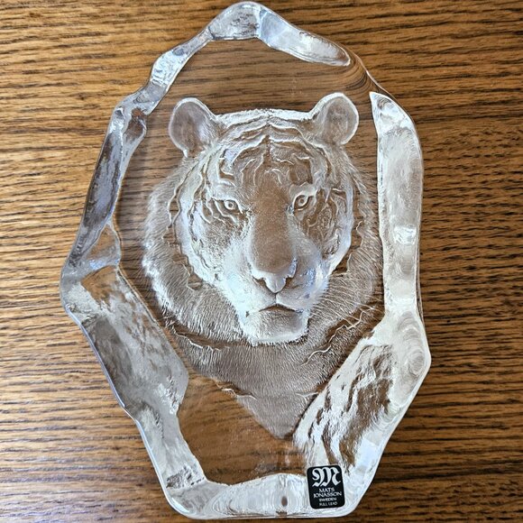 Mats Jonasson Sweden Full Lead Crystal Tiger Head SIGNED Sculpture - Picture 3 of 8